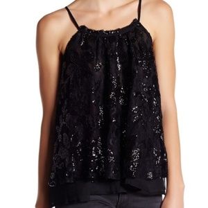 En Creme Strappy Black Sleeveless Sequin Top